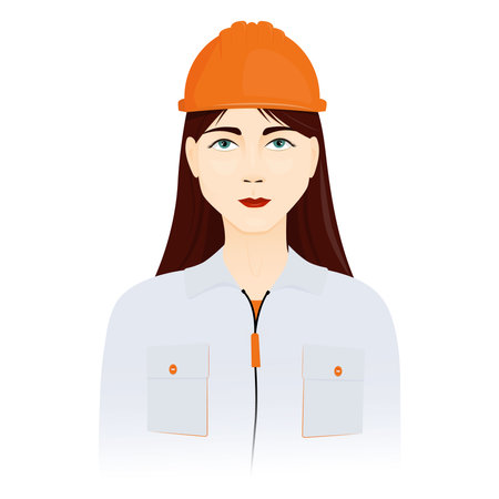 Cute young engineer woman in hard hat. vector illustrations.のイラスト素材