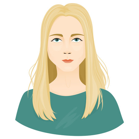 Beautiful girl with blond hair and green eyes, portrait. cartoon vector illustration.のイラスト素材