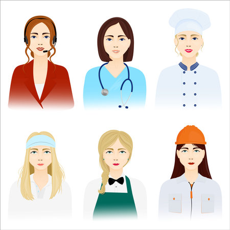 People of different professions. Consultant, doctor, cook, tennis player, waitress, builder. labor day. Vector illustration in a flat style.のイラスト素材