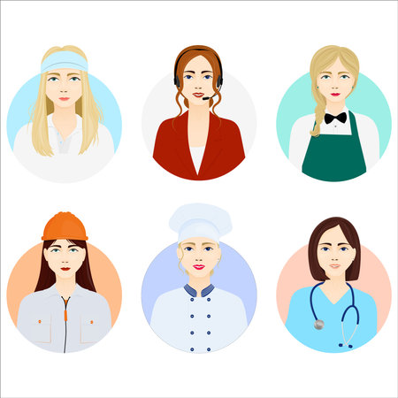 People of different professions. Consultant, doctor, cook, tennis player, waitress, builder. labor day. Vector illustration in a flat style.のイラスト素材