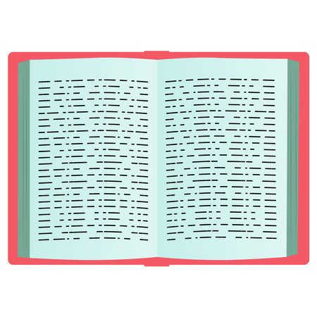 An open book with a red cover and imitation text. A simple flat illustration.のイラスト素材