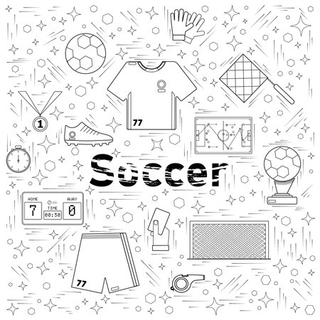 Set of vector color Football objects collected in a square border.のイラスト素材