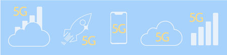5G Internet connection with rocket. Mobile phone in hand. Network system in cloudsのイラスト素材