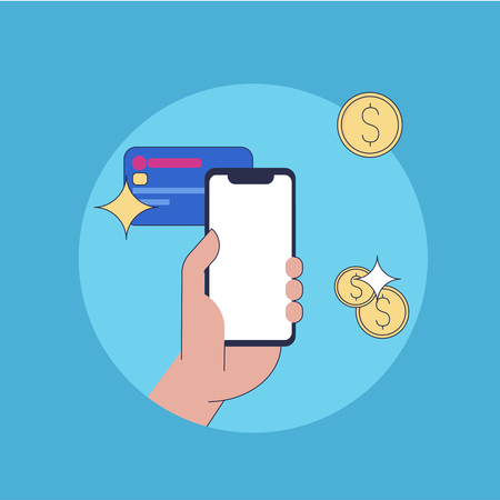Online banking. Transfer money. User experience for web and applications with modern woman using technology devices and gadgetsのイラスト素材