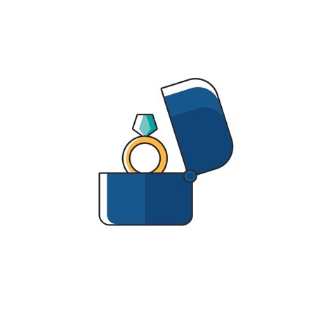 Love icon with engagement ring. Romantic elements of love engagement and weeding. Valentines day sticker with symbols of romantic message and weeding ring. Vector illsutrationのイラスト素材
