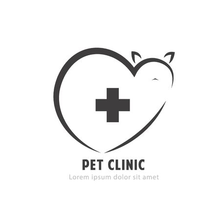 Pet with cat silhouette and medical cross. Set of veterinary clinic brands. Vet clinic or animal care concepts and clean . Vector illustration in flat designのイラスト素材