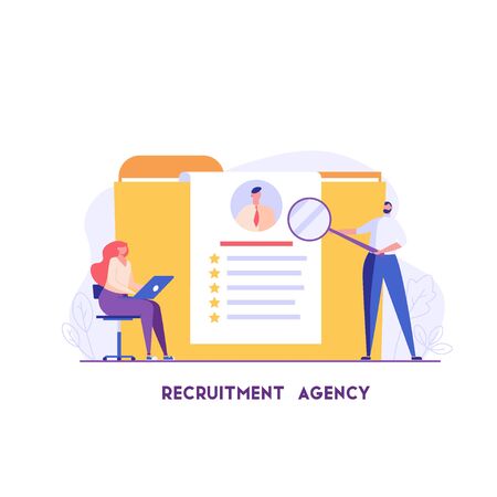 People choose and analyze job candidates with good feedback. Recruitment or headhunting agency. Concept of recruitment, headhunting, employment. Vector illustration for UI, web banner, appのイラスト素材