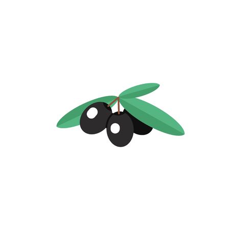 Olive branch with leaves. Mediterranean food element. Olive oil icon. Concept of italian food, mediterranean cuisine, keto diet, olive oil. Vector illustration in flat designのイラスト素材