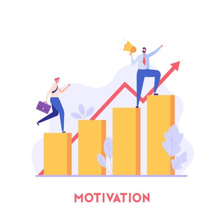Boss motivates the employee for good work. Beginner career. Concept of motivation, team spirit, business success, achievement. Vector illustration in flat design for UI, web banner, mobile appのイラスト素材
