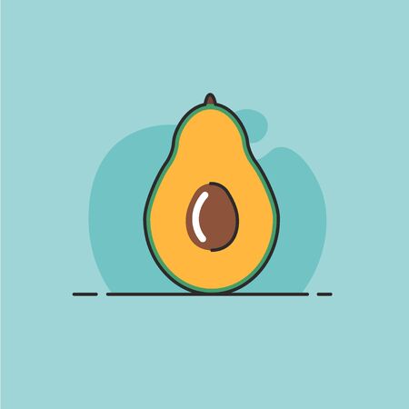 Cut avocado in line design. Mediterranean food element. Avocado icon. Concept of italian food, healthy food, mediterranean cuisine, keto diet. Vector illustration in flat designのイラスト素材