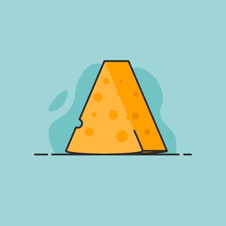 Piece of cheese in line design. Food element. Cheese icon. Concept of italian food, healthy food, mediterranean cuisine, keto diet. Vector illustration in flat designのイラスト素材