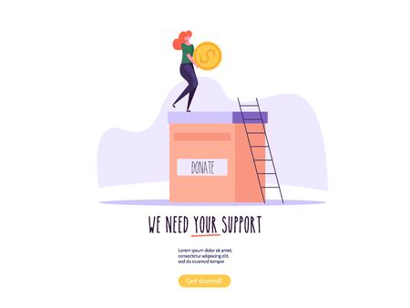 Charity and donation concept. Flat tiny voluntary charity persons illustration. Blood Donor and donation vector illustration in flat cartoon design.のイラスト素材