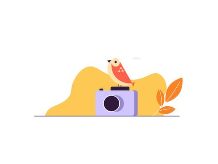 Birding, bird watching, eco tourism concept. Birds on white background. Vector illustration in flat cartoon designのイラスト素材