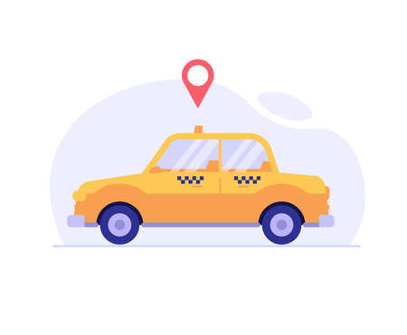 Taxi car. Concept of taxi service, geolocation, convenient use, car, driver, homecoming. Vector illustration in flat design for mobile app, web banner.のイラスト素材