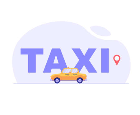 Taxi car. Concept of taxi service, geolocation, convenient use, car, driver, homecoming. Vector illustration in flat design for mobile app, web banner.のイラスト素材