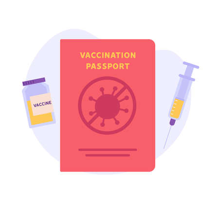 Health passport of vaccination for covid-19 icon. Safe travel in pandemic. Concept of vaccination certificate, coronavirus vaccine, covid-19 id card app. Vector illustration for web designのイラスト素材