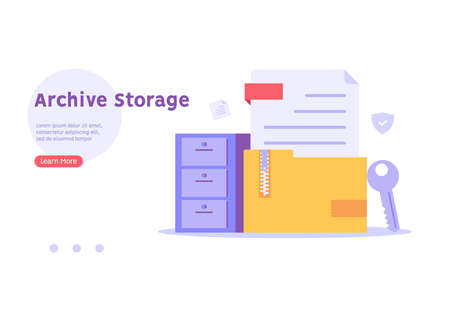 Document folder. Concept of document archive, data storage, safe storage, file archiving and organization, digital database. Vector illustration in flat designのイラスト素材