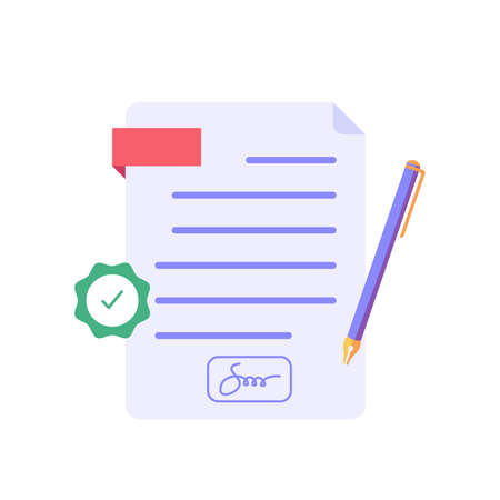 Terms and conditions concept. Document with personal sign. Concept of account security, privacy policy, user agreement. Vector illustration in flat designのイラスト素材