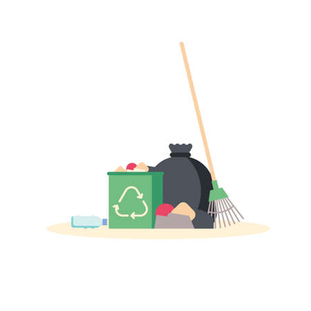 Trash and garbage with bags. Pile of rubbish. Concept of clean up, ecology protection, save planet. Vector illustration in cartoon flat designのイラスト素材