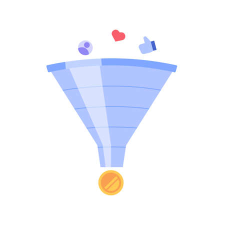 Marketing funnel earning money and generating leads. Increasing rates with sales funnel. Concept of monetization, earn money online, lead generation. Vector illustration in flat for web UI designのイラスト素材