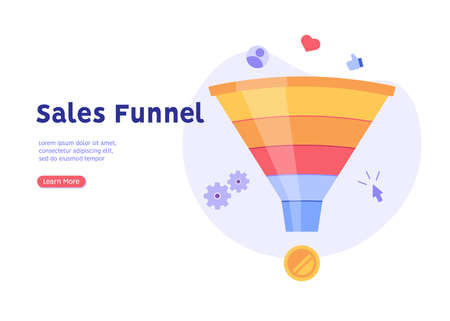 Marketing funnel earning money and generating leads. Increasing rates with sales funnel. Concept of monetization, earn money online, lead generation. Vector illustration in flat for web UI designのイラスト素材