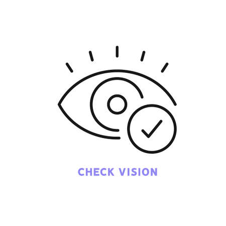 Ophthalmology line icon. Checking eyesight, choosing glasses, laser vision correction flat icon. Oculist consultation. Optometry equipment, health care outline sign. Editable strokeのイラスト素材
