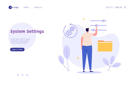 User control system configuration and settings. Data restore concept. System administrator manage file settings. Vector illustration for web design, landing page, bannersのイラスト素材
