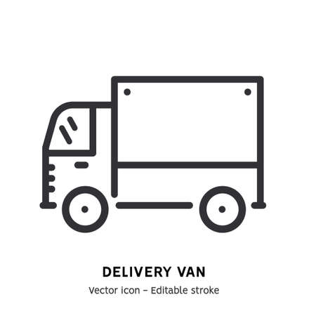 Warehouse transport line icon. Delivery van pictogram. Warehouse car, global logistics industry, delivery service flat outline icon. editable strokeのイラスト素材