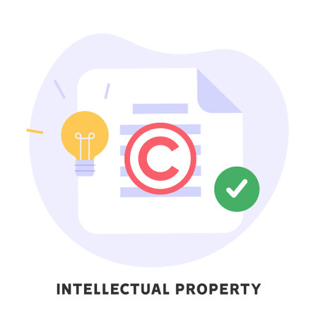 Copyright vector illustration. Concept of intellectual property, copyright, authorship rights. Protecting data license. Vector illustration in flat cartoon design for web banner, UIのイラスト素材
