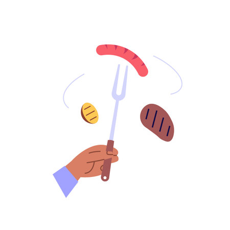 Barbecue party concept. Icon picnic cooking a barbecue grill outdoors. Barbecue party banner with picnic on white background. Vector illustrationのイラスト素材