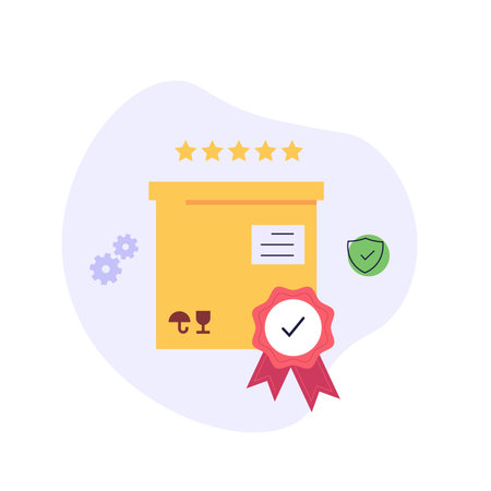 Product quality control illustration. Concept of product guarantee, service quality. Checklist and certificate. Inspecting product. Vector illustration in flat design for web banner, UIのイラスト素材