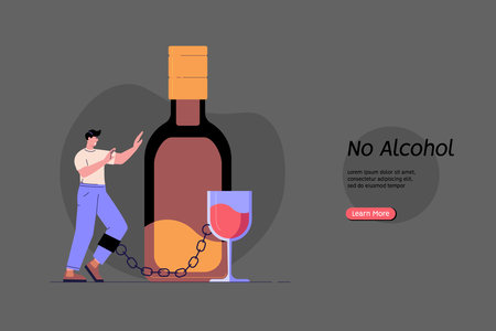 Stop drinking illustration. Drunk person suffering from alcoholic drinks. Concept of alcohol addiction, sober, healthy lifestyle without alcohol. Vector flat cartoon design for web bannersのイラスト素材