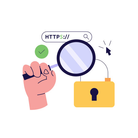 Using browser with https protocol illustration. People searching website address with security. Concept of web protection, ssl certificate for web Design, UI, bannersのイラスト素材
