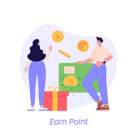 Attracting customers for money and gifts. Concept of discount, customer service, online shopping, earn point, loyalty bonus program, refer a friend. Vector illustration in flat designのイラスト素材