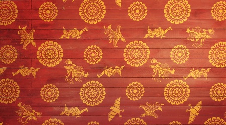 Decorated ceiling of temple in Champasak Province, Laosの写真素材