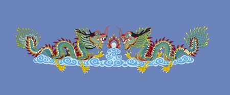 ilustration of Chainese dragon on blue sky backgroundsのイラスト素材