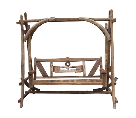 Wooden swing chair isolated on white backgroundの写真素材