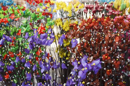 Fake flowers made out of fabricの写真素材