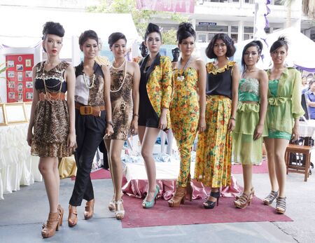 NAKON SI THAMMARAT, THAILAND - FEBRUARY 9:  Thai models wear fashion design show at occupational criticism festival, February 9, 2012 in Nakhonsithammarat Vocational College at Nakon Si Thammarat, Thailand.のeditorial素材