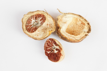 Ripe areca nuts or betel nuts on white background