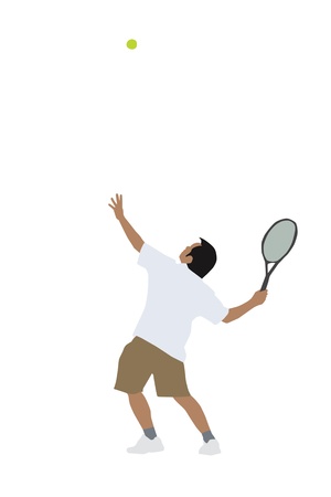 illustration of tennis player tossing the ball to perform a serveのイラスト素材