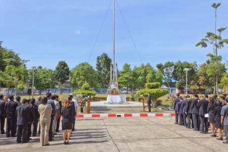 SURAT THANI, THAILAND - AUGUST 07, 2012 : Mr.Gamthon Promkhunthomg Chief Judge opening speech lay wreath at a ceremony for Rapee Day, the father of Thailand's modern legal system at Chiya provincial court on August 07, 2012 in Surat Thani, Thailand.のeditorial素材