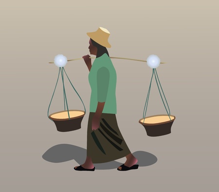 Vector illustration of Thai woman hawker on streetのイラスト素材