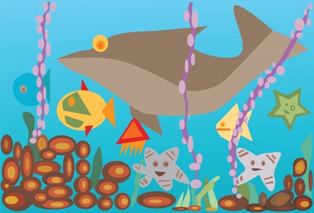 illustration undersea with fishesのイラスト素材