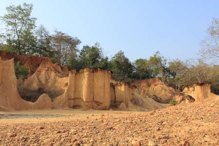 Hill slope natural erosion by water at Pae Muang Pee Forest Park, Phrae, Thailandの写真素材