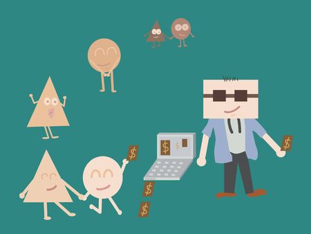 Illustrations of the rich man with machine make money give to peopleのイラスト素材
