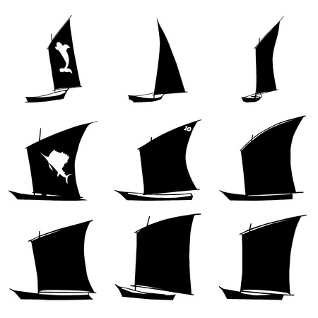 Vector and illustration of sailboat silhouettes setのイラスト素材