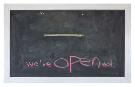We are open on blackboardの写真素材