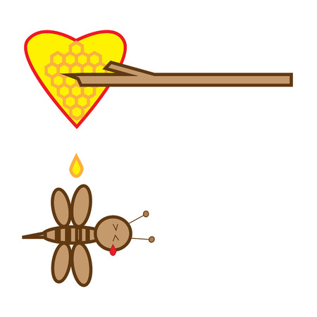 Vector illustration bee tear flow after wood stab honey bee heart isolated on white backgroundのイラスト素材