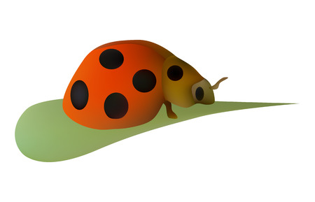 Vector illustration ladybug sitting on a green leafのイラスト素材